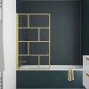 Galedo Pare-baignoire rabattable 125 x 75 cm, profilés alu doré, Bricks