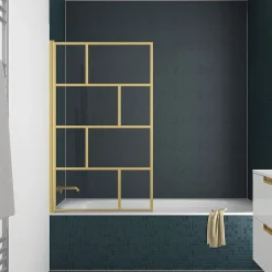 Galedo Pare-baignoire rabattable 125 x 75 cm, profilés alu doré, Bricks