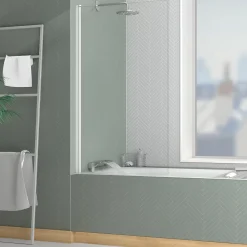 Galedo Pare-baignoire rabattable 140 x 80 cm, profilés alu blanc mat, Essentiel