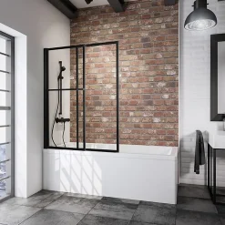 Schulte Pare-baignoire rabattable et coulissant 2 volets, 70 -118 x 140 cm, style industriel, verre transparent 3 mm, profilé noir,