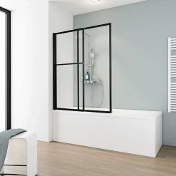 Schulte Pare-baignoire rabattable et coulissant 2 volets, 70 -118 x 140 cm, style industriel, verre transparent 3 mm, profilé noir,