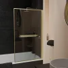 Pare-Baignoire|Galedo Pare-baignoire rabattable 130 x 75 cm, profilés alu doré brossé, porte-serviette/étagère, Golden Edge