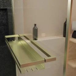 Pare-Baignoire|Galedo Pare-baignoire rabattable 130 x 75 cm, profilés alu doré brossé, porte-serviette/étagère, Golden Edge