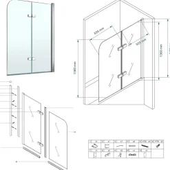 Pare-Baignoire|Saniverre Pare-baignoire rabattable BALY en verre 6 mm transparent 120 x 140 cm
