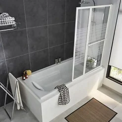 Pare-Baignoire|Atmo Pare-baignoire relevable 2 volets profilés blanc 140 x 104 cm Ecume