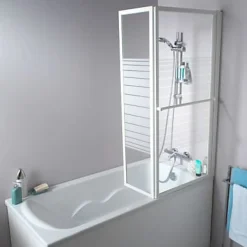 Pare-Baignoire|Atmo Pare-baignoire relevable 2 volets profilés blanc 140 x 104 cm Ecume