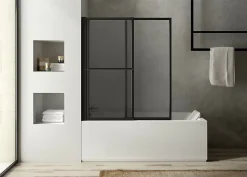 Atelier du bain Pare-baignoire relevable et coulissant noir mat 2 volets