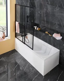 Atelier du bain Pare-baignoire relevable et coulissant noir mat 2 volets