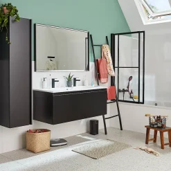Atelier du bain Pare-baignoire relevable et coulissant noir mat 2 volets