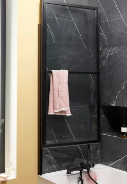 Atelier du bain Pare-baignoire relevable et coulissant noir mat 2 volets