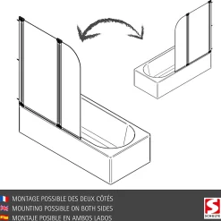 Pare-Baignoire|Schulte Pare-baignoire - 114x140 cm - réversible - écran pliant - rabattable - volets pivotants - verre 3 mm - transparent