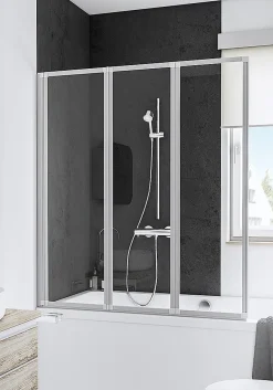 Pare-Baignoire|Schulte Pare-baignoire - 127x120 cm - réversible - rabattable - volet pivotant - verre 3 mm - transparent - blanc