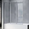 Sirhona Pare-Baignoire 1300x1400mm Ecran de Baignoire 3 Volets + 4mm Verre Transparent + Double Construction en Aluminium
