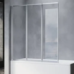 Sirhona Pare-Baignoire 1300x1400mm Ecran de Baignoire 3 Volets + 4mm Verre Transparent + Double Construction en Aluminium