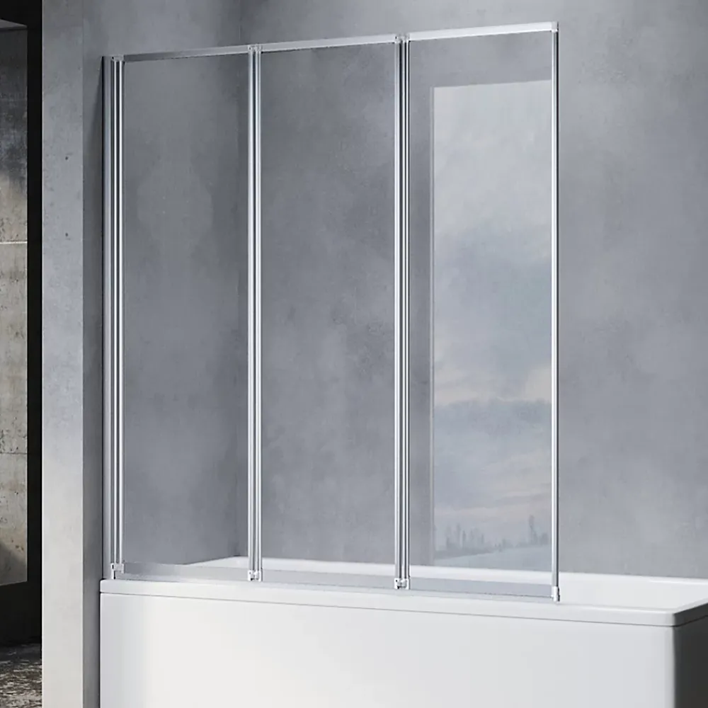 Sirhona Pare-Baignoire 1300x1400mm Ecran de Baignoire 3 Volets + 4mm Verre Transparent + Double Construction en Aluminium