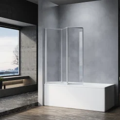 Sirhona Pare-Baignoire 1300x1400mm Ecran de Baignoire 3 Volets + 4mm Verre Transparent + Double Construction en Aluminium