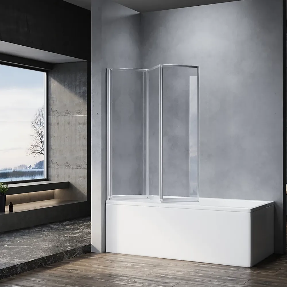 Sirhona Pare-Baignoire 1300x1400mm Ecran de Baignoire 3 Volets + 4mm Verre Transparent + Double Construction en Aluminium