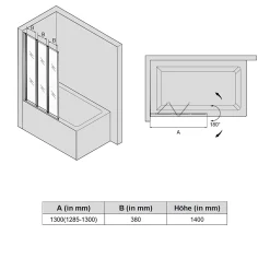 Sirhona Pare-Baignoire 1300x1400mm Ecran de Baignoire 3 Volets + 4mm Verre Transparent + Double Construction en Aluminium