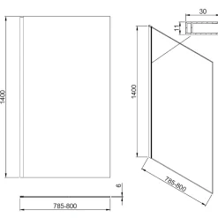 Pare-Baignoire|Essebagno Pare-baignoire 80x140 cm verre anticalcaire 6mm fixe en aluminium Or brossé