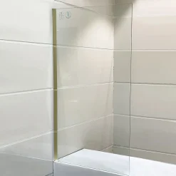 Pare-Baignoire|Essebagno Pare-baignoire 80x140 cm verre anticalcaire 6mm fixe en aluminium Or brossé