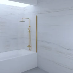 Pare-Baignoire|Essebagno Pare-baignoire 80x140 cm verre anticalcaire 6mm fixe en aluminium Or brossé