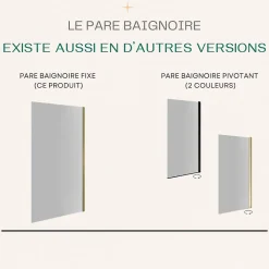 Pare-Baignoire|Essebagno Pare-baignoire 80x140 cm verre anticalcaire 6mm fixe en aluminium Or brossé