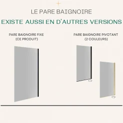 Pare-Baignoire|Essebagno Pare-baignoire 80x140 cm verre anticalcaire 6mm fixe en aluminium Noir mat