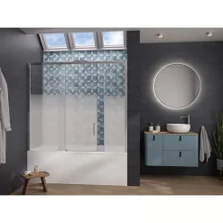 Pare-Baignoire|Kinedo Pare-bain Smart Design Pegasus coulissant pose entre 2 murs 180x148 chromé verre sérigraphié cosmos partie fixe à gauche