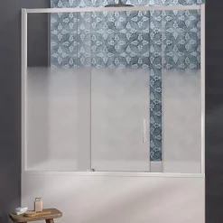 Pare-Baignoire|Kinedo Pare-bain Smart Design Pegasus coulissant pose entre 2 murs 160x148 blanc verre sérigraphié cosmos partie fixe à gauche