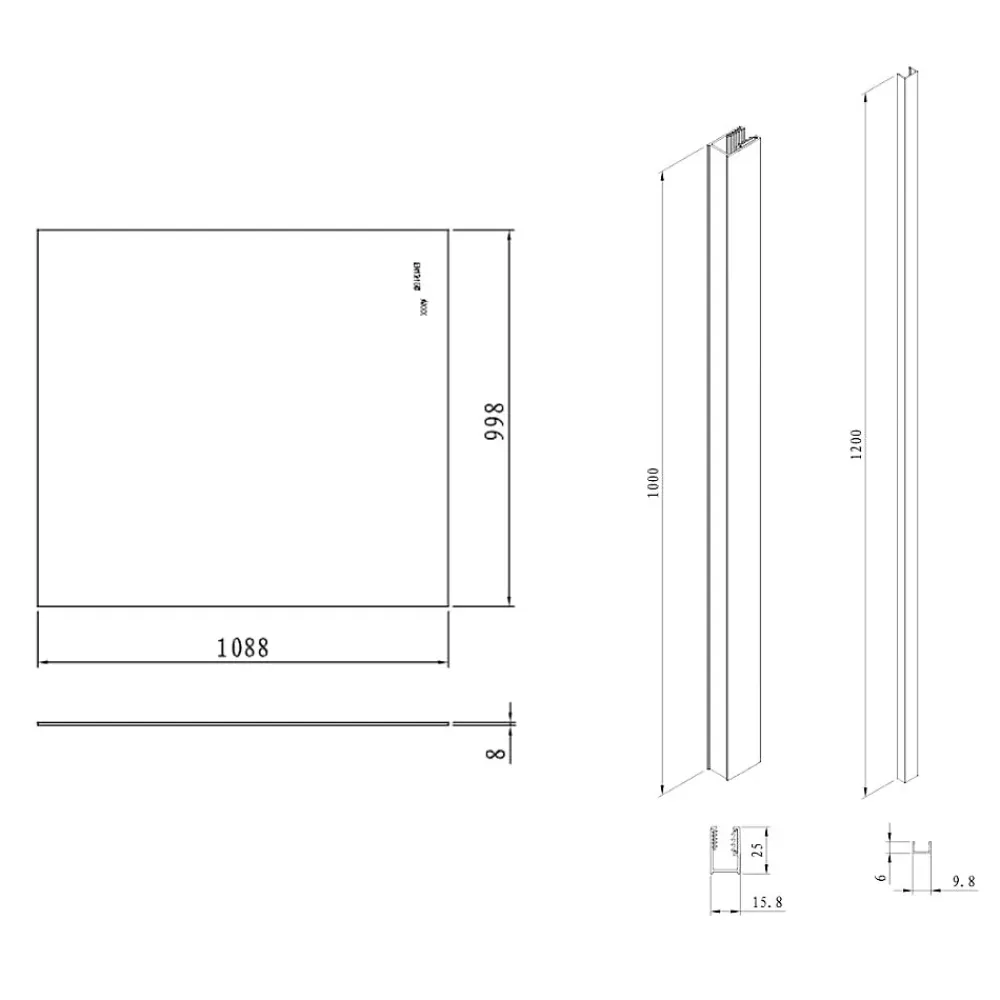 Swiss Aqua Technologies Pare-muret 110x100cm Paroi en verre Crystal Glass 8 mm anticalcaire, avec bras et profilés noir mat (SATBWIS110PRC)