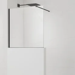 Swiss Aqua Technologies Pare-muret 110x100cm Paroi en verre Crystal Glass 8 mm anticalcaire, avec bras et profilés noir mat (SATBWIS110PRC)