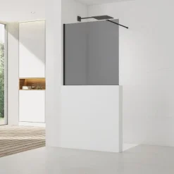 Paroi De Douche|Swiss Aqua Technologies Pare-muret 110x100cm Paroi en verre Crystal Glass 8 mm anticalcaire, avec bras et profilés noir mat (SATBWIS110KSPRC)