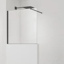 Paroi De Douche|Swiss Aqua Technologies Pare-muret 100x100cm Paroi en verre Crystal Glass 8 mm anticalcaire, avec bras et profilés noir mat (SATBWIS100PRC)