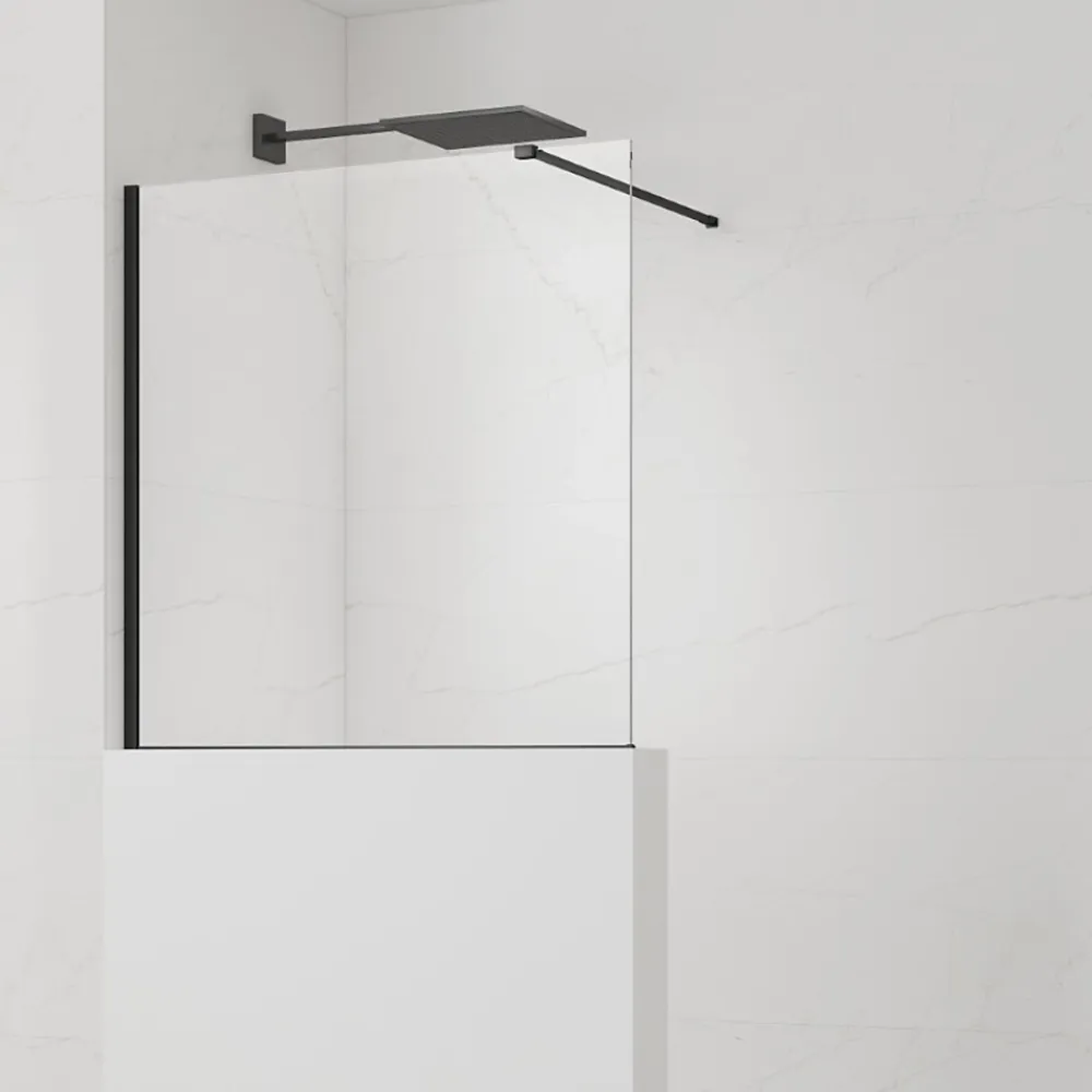 Paroi De Douche|Swiss Aqua Technologies Pare-muret 100x100cm Paroi en verre Crystal Glass 8 mm anticalcaire, avec bras et profilés noir mat (SATBWIS100PRC)