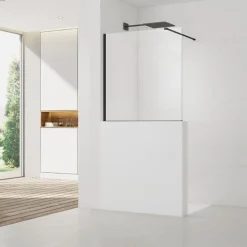Paroi De Douche|Swiss Aqua Technologies Pare-muret 100x90cm Paroi en verre Crystal Glass 8 mm anticalcaire, avec bras et profilés noir mat (SATBWIS90PRC)