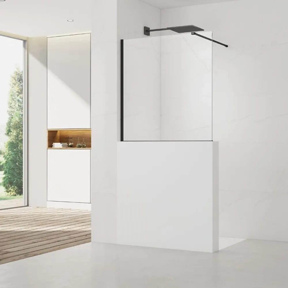 Paroi De Douche|Swiss Aqua Technologies Pare-muret 100x90cm Paroi en verre Crystal Glass 8 mm anticalcaire, avec bras et profilés noir mat (SATBWIS90PRC)