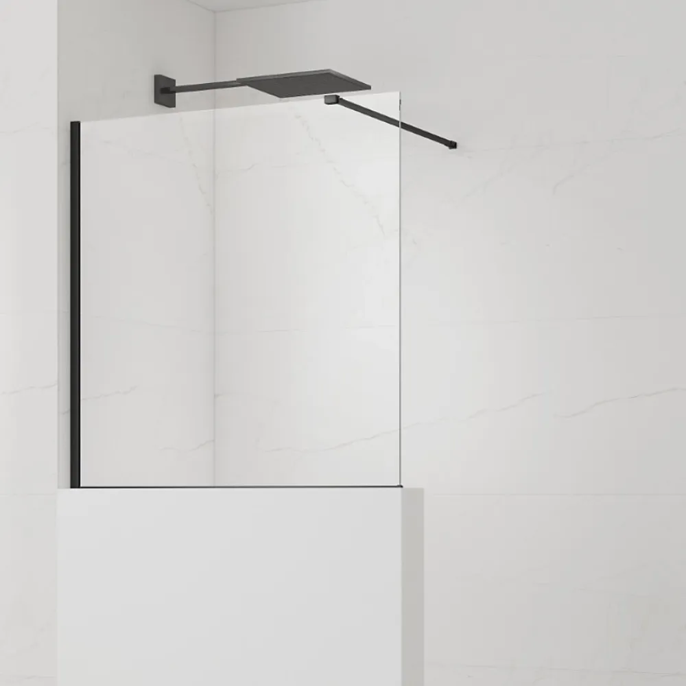 Paroi De Douche|Swiss Aqua Technologies Pare-muret 100x90cm Paroi en verre Crystal Glass 8 mm anticalcaire, avec bras et profilés noir mat (SATBWIS90PRC)