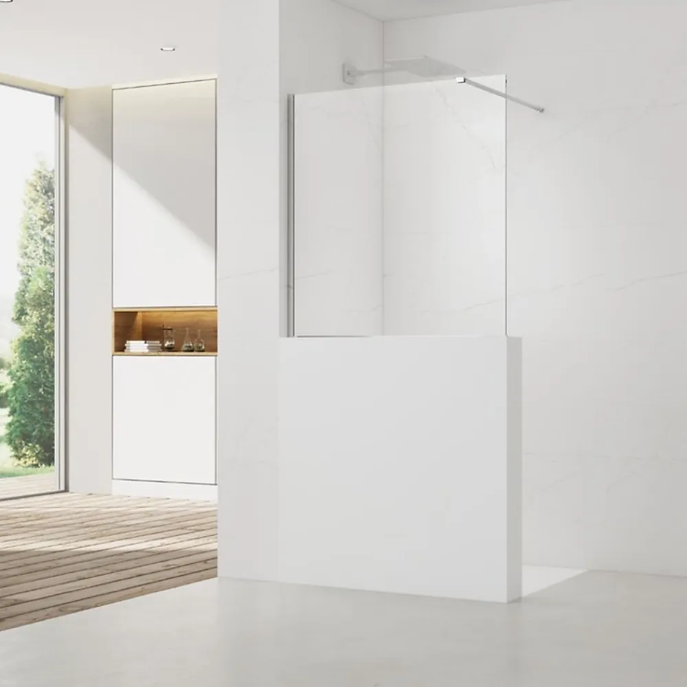 Swiss Aqua Technologies Pare-muret 100x100cm Paroi en verre Crystal Glass 8 mm anticalcaire, avec bras et profilés chrome brillant (SATBWIS100PR)