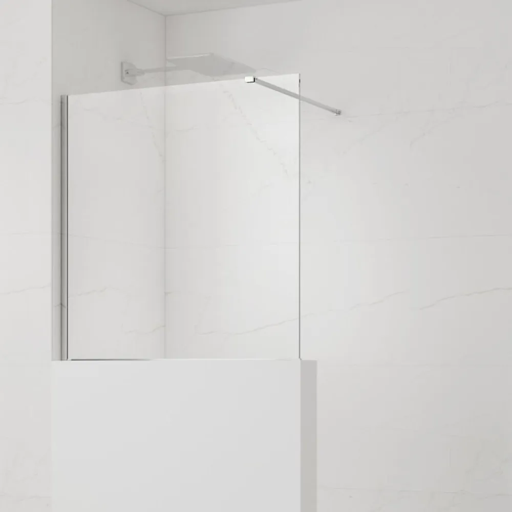 Swiss Aqua Technologies Pare-muret 100x100cm Paroi en verre Crystal Glass 8 mm anticalcaire, avec bras et profilés chrome brillant (SATBWIS100PR)