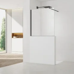 Swiss Aqua Technologies Pare-muret 120x100cm Paroi en verre Crystal Glass 8 mm anticalcaire, avec bras et profilés noir mat (SATBWIS120PRC)