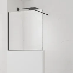 Swiss Aqua Technologies Pare-muret 120x100cm Paroi en verre Crystal Glass 8 mm anticalcaire, avec bras et profilés noir mat (SATBWIS120PRC)