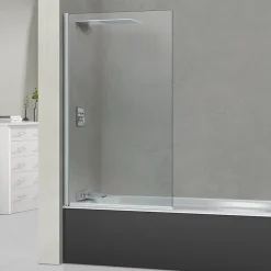 Superban Paroi de baignoire fixe + pivotant gauche en verre sécurité ép 6mm anti calcaire, L85 x H147 cm, chrome, Alsace Sport