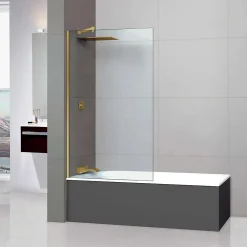 Superban Paroi de baignoire fixe en verre sécurité transparent ép 6mm anti calcaire, L100 x H147 cm, or brossé, Mont Blanc CC