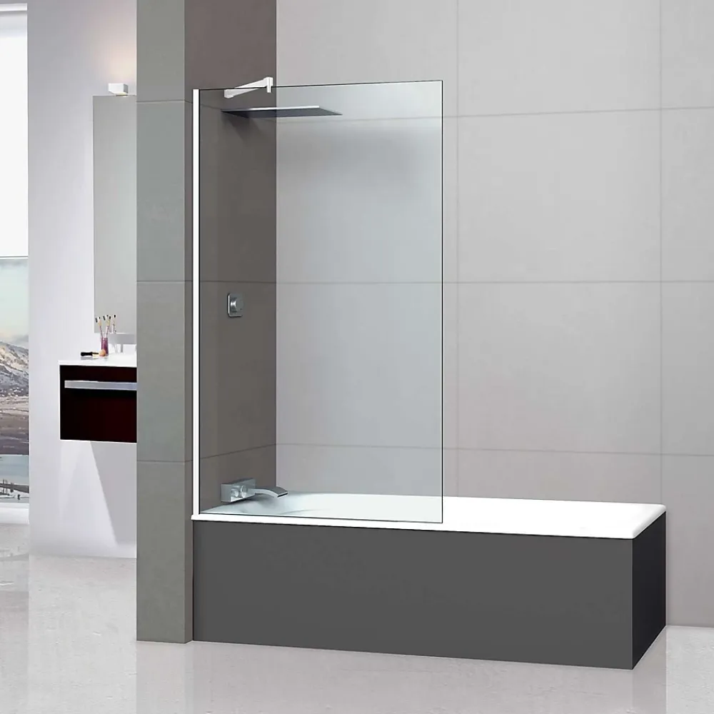 Pare-Baignoire|Superban Paroi de baignoire fixe en verre sécurité transparent ép 6mm anti calcaire, L110 x H147 cm, blanc brillant, Mont Blanc CC