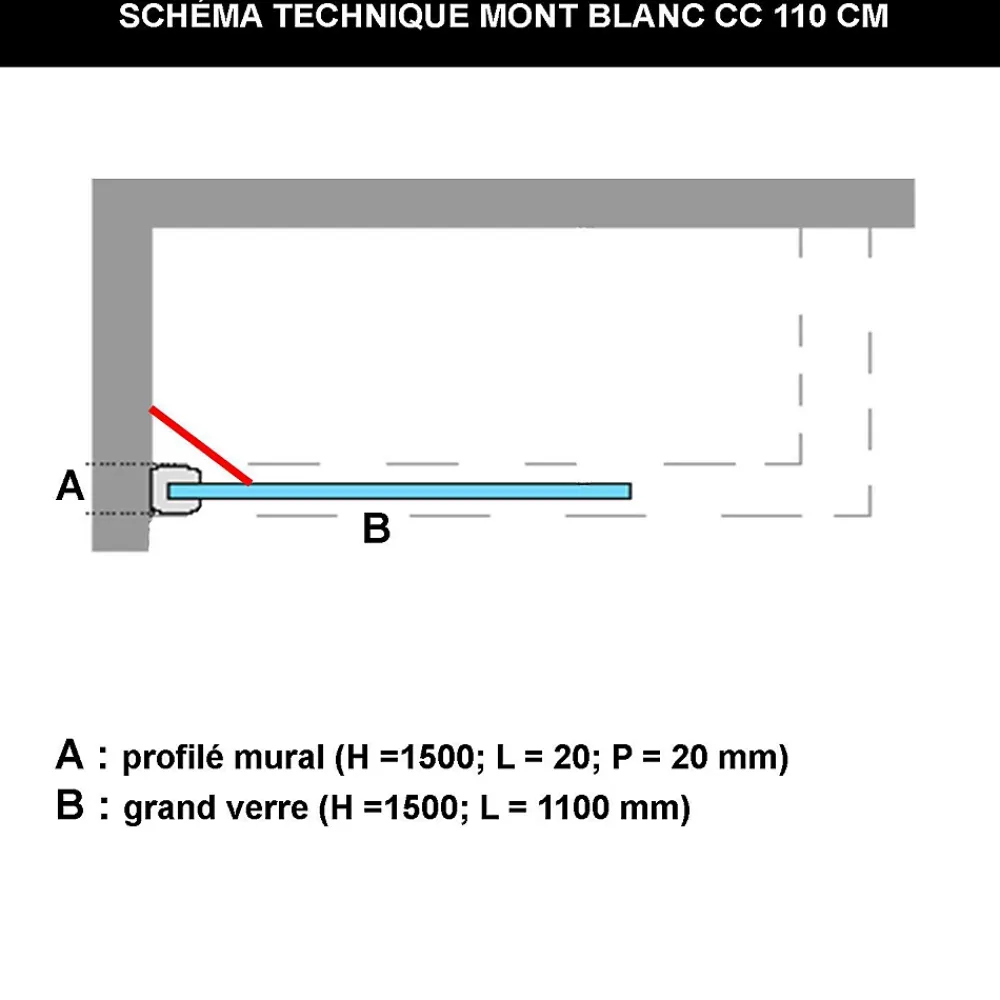 Pare-Baignoire|Superban Paroi de baignoire fixe en verre sécurité transparent ép 6mm anti calcaire, L110 x H147 cm, blanc brillant, Mont Blanc CC