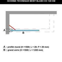 Superban Paroi de baignoire fixe en verre sécurité transparent ép 6mm anti calcaire, L120 x H147 cm, chrome, Mont Blanc CC