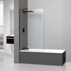 Pare-Baignoire|Superban Paroi de baignoire fixe en verre sécurité transparent ép 8mm anti calcaire, L100 x H147 cm, noir mat, Mont Blanc CC