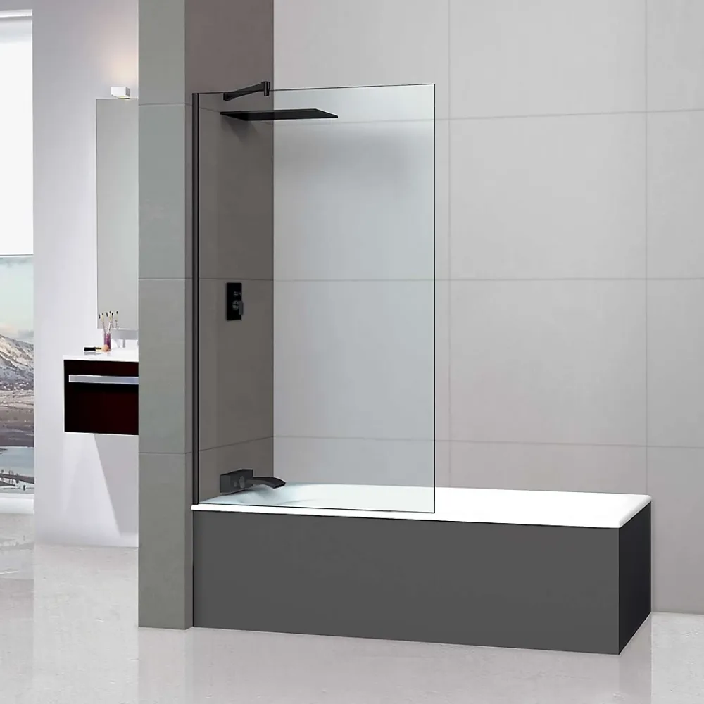 Pare-Baignoire|Superban Paroi de baignoire fixe en verre sécurité transparent ép 8mm anti calcaire, L100 x H147 cm, noir mat, Mont Blanc CC