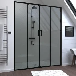 Porte De Douche|Galedo Paroi de douche à double porte coulissante 160 x 200 cm, profilé noir mat laqué, Factory