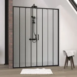 Galedo Paroi de douche à double porte coulissante 120 x 160 cm, profilé noir mat laqué, Factor X